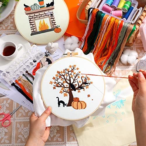 Yuxung 5 Sets Fall Embroidery Kit Halloween Embroidery Cross Stitch Kit - Image 4