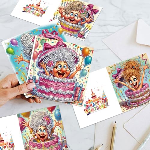 Tontut 6pcs Diamond Painting Kit Greeting Card, Quirky Ladies 5D DIY Diamond Handmade Holiday Greeting Card with Envelope, Christmas Gift Congratulation - Image 7