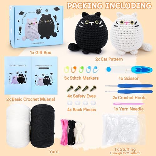 Crochet Kit for Beginners-2PCS Cat Crochet Kits for Adults Kids, Crochet Starter Kit with Step-by-Step Video Tutorials, Crochet Animals Kits DIY Craft Knitting Kit Learn to Crochet Kits for Adults - Image 3