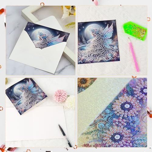 6-Pack Butterfly Fairy Diamond Painting Greeting Card Kits, Special Shaped Diamonds Painting, DIY Handcraft for Relatives and Friends with Wishes,Unique Design Crafting for Birthday or Holiday Cards - Image 4