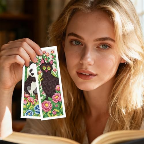 INFUNLY 6Pcs Animal Cross Stitch Bookmark Kit 3x8.5 Inch Stamped Embroidery Kit for Adults with Backing Felt Floss Pre Printed Fabric Needlepoint Bookmark Set DIY Craft Gift for Readers Writers - Image 7