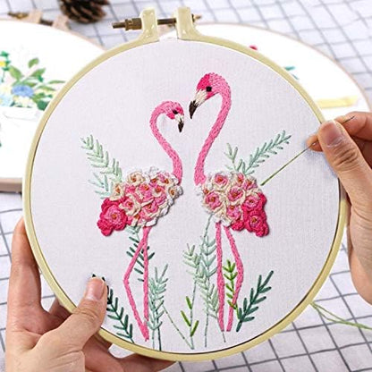 Konrisa Flamingo Embroidery Kit for Beginners with Pattern Floral Stamped Full Range of Embroidery Starter Kit for Adults Cross Stitch Kit with Embroidery Cloth, Hoops, Color Thread and Tools,Set of 2 - Image 5