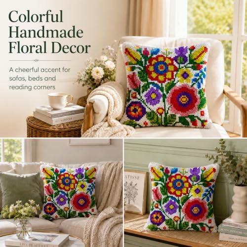 veirousa Colorful Flowers Latch Hook Pillow Kits for Adults Beginners - Image 2