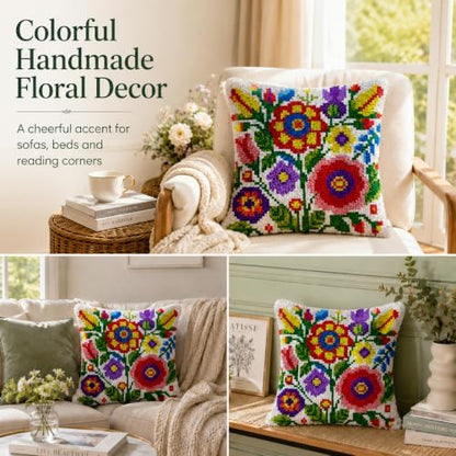 veirousa Colorful Flowers Latch Hook Pillow Kits for Adults Beginners - Image 2
