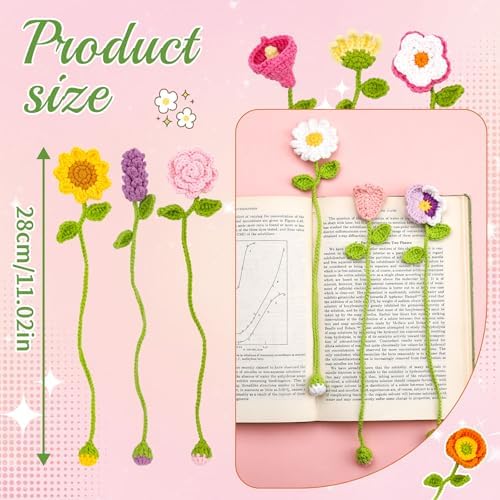 GarfxG Crochet Kit for Beginners Adults 10pcs Flower Bookmarks Knitting Kit - Image 6
