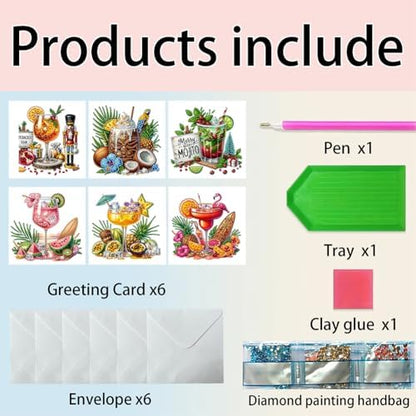 jinglinhh 6pcs Summer Drinks Diamond Art Painting Greeting Cards with Envelopes, DIY Card Making Kits for Adults, Diamond Art Postcards Christmas Cards Craft Gifts - Image 3