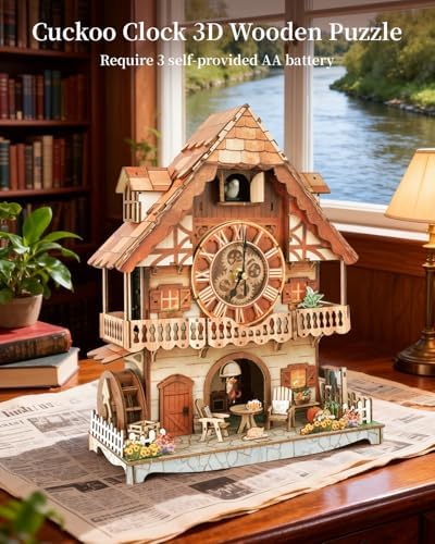 3D Puzzles for Adults-Cuckoo Clock, Swiss Country Cottage Clock Kit (with Pendulum), Wooden Puzzles for Adults Home Decor DIY Watch Making Model Kit Christmas Day Puzzle Gifts for Men Women - Image 6