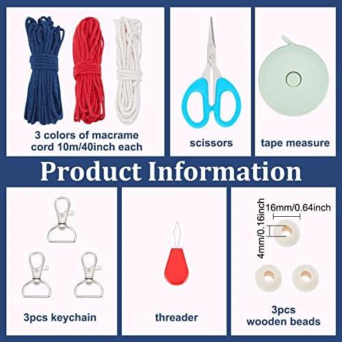 INFUNLY 3 Set DIY Macrame Keychains Angel Mini Macrame Keychains 4th of July Macrame Bag Charms Red White Blue Macrame Angel Keychains with Instruction Video for Independence Gift - Image 2