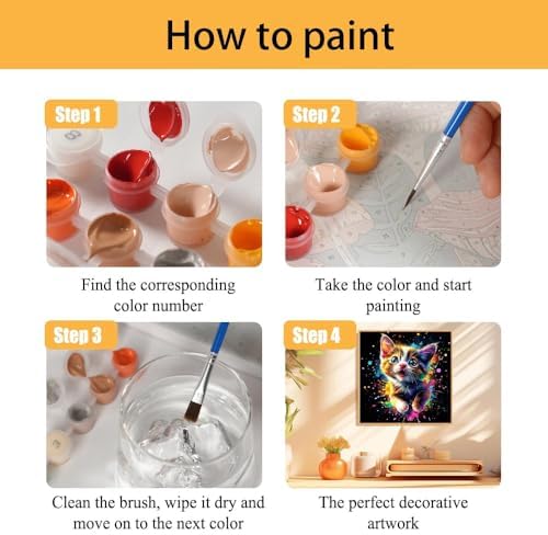 Mowana Framed Paint by Numbers Kit for Adults- 6 Pack Paint by Number for Adults Beginners, Painting Kits on Canvas Colorful Animal Paint by Numbers with Easel for Relaxing & Wall Decor 8x8 inches - Image 3