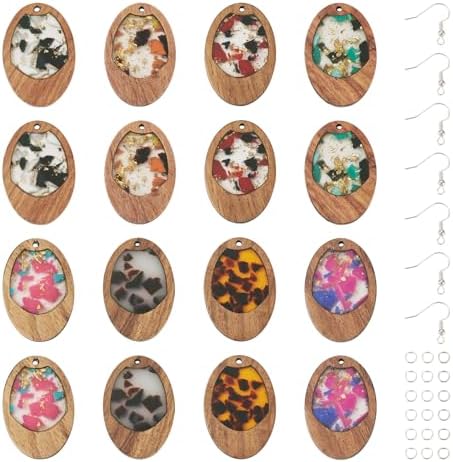 Boutigem 56Pcs Resin Wood Pendant Earring Set with Oval Walnut Wood Statement Charms Earring Hooks Jump Rings for Earring Necklace Jewelry Making - Image 7