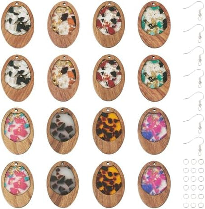 Boutigem 56Pcs Resin Wood Pendant Earring Set with Oval Walnut Wood Statement Charms Earring Hooks Jump Rings for Earring Necklace Jewelry Making - Image 7