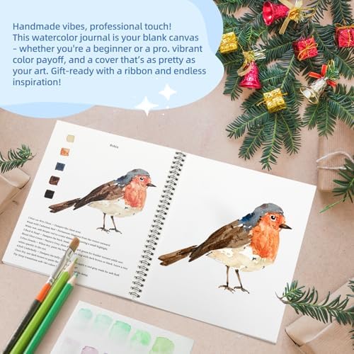 Teswarha Watercolor Workbook Using Thick Real Cotton Watercolor Paper for Adults Teens Spiral Bound 300GSM Art Paper 12 Sheets Birds 8.2 x 9.8in - Image 7