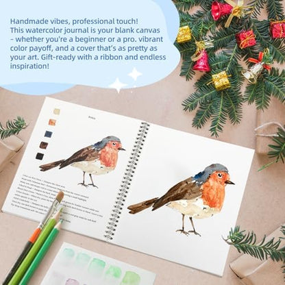 Teswarha Watercolor Workbook Using Thick Real Cotton Watercolor Paper for Adults Teens Spiral Bound 300GSM Art Paper 12 Sheets Birds 8.2 x 9.8in - Image 7