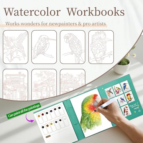 NaTuGi 2Pac Watercolor Workbook for Adults,Watercolor Coloring Book,Portable Watercolor Painting Books,Creative Stress Relief Kit,Suitable for Beginners Birthday Gift(Birds and Time) - Image 2