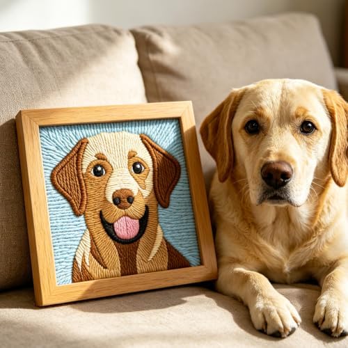 INFUNLY Labrador Dog Punch Needle Kit Animal Punch Needle Embroidery Kits for Adults DIY Punch-Stitching Kit with Instruction Threader Needles Square Frame for Wall Decor 9.4''x9.4'' - Image 5