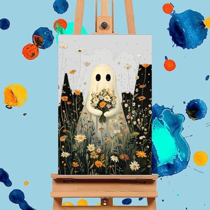 4 Pack Paint by Numbers Kit for Adults - Wooden Easel, Halloween Paint by Numbers with Frame, Halloween Adult Painting by Number Kits on Canvas, Easy Oil Painting Arts Gift Wall Decor 8x12inch - Image 4