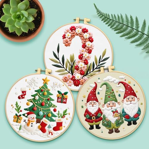 ERKOON Embroidery Kit for Beginners, 5 Sets Christmas Cross Stitch Set for Adults Include Embroidery Cloth Hoops Threads for Craft Lover Hand Stitch with Skill Techniques (Christmas#2) - Image 6