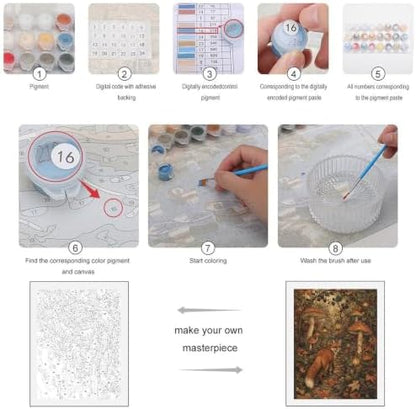 Bozfoxa Paint by Numbers Kit for Adults Beginner Fox Mushroom Forest - Image 3