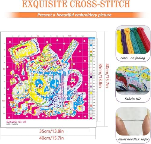 KYOQFVN Halloween Counted Cross Stitch Kits for Adults, 11CT Stamped Cross Stitch Kits for Beginners, Needlepoint Cross-Stitch Horror Patterns Embroidery Kits Arts and Crafts for Home Decor 14×14 Inch - Image 2