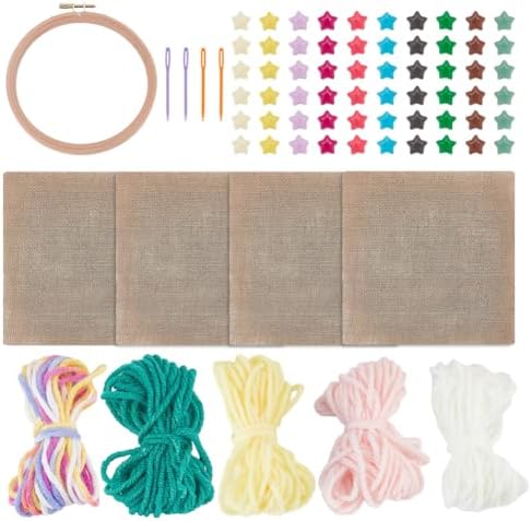 DELORIGIN Beginner Sewing Kits Embroidery Starter Kit with Linen Acrylic Star Beads Embroidery Hoop Colorful Threads Sewing Needles Embroidery Tools Stitch Learning DIY Kit Crafts for Adults Women by DELORIGIN