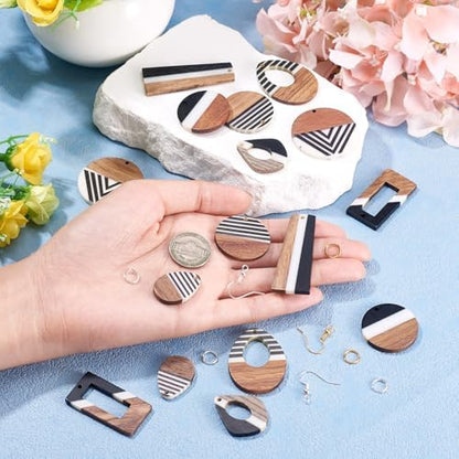FASHEWELRY 16Pcs Resin Wooden Earring Pendants Vintage Stripe Teardrop Resin Walnut Wood Statement Pendants for Jewelry Making - Image 3