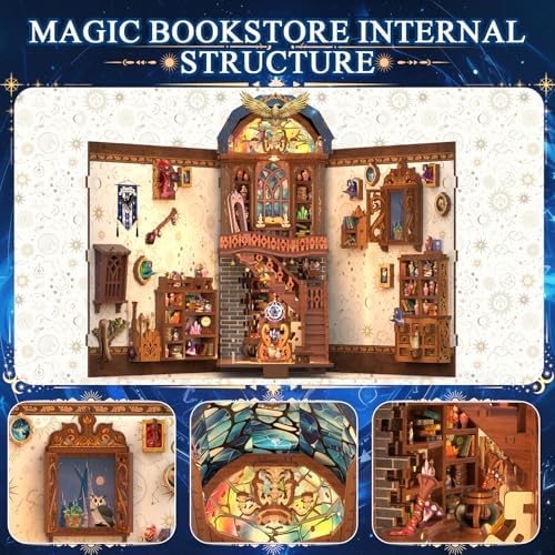Book Nook Kit, DIY Miniature House 3D Wooden Puzzle with LED Light, Fantasy Bookstore Bookshelf Decor for Adults, Teens & Beginners, Gift for Book Lovers - Image 5