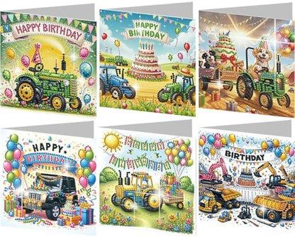 jinglinhh 6pcs Diamond Art Painting Happy Birthday Tractor Truck Excavator Cake Dog Puppy Greeting Cards with Envelopes, DIY Card Making Kits for Adults, Diamond Art Postcards Christmas Cards Craft Gifts by Unknown