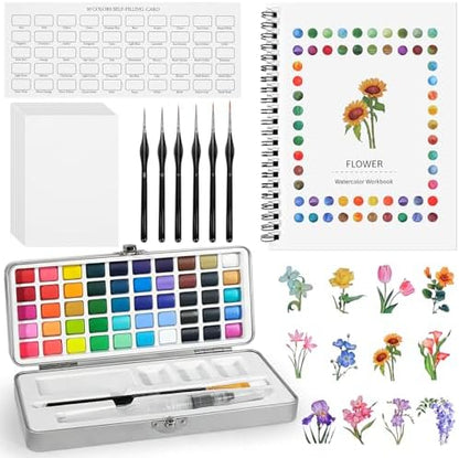 50 Colors Watercolor Workbook for Beginners with Paint & Paper by MicoSim
