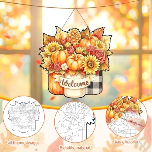 Sereliy 24 Pcs Fall Coloring Wreath Crafts Color Your Own Fall Crafts, Vase - Image 3