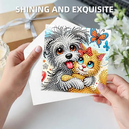 jinglinhh 6pcs Diamond Art Painting Cats and Dogs Hugging Greeting Cards with Envelopes, DIY Card Making Kits for Adults, Diamond Art Postcards Christmas Cards Craft Gifts - Image 6