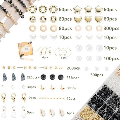 Xylise Jewelry Making Supplies Kit Natural Stone Beads for Irregular Natural Stone with for DIY Craft Bracelet Necklace Earrings for Adults (Black White) - Image 2