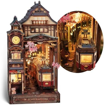 FUNPOLA Sakura Train Book Nook Kit – LED 3D Wood Puzzle with Infinity Mirror – DIY Bookshelf Decor, Miniature Craft Gift for Adults by FUNPOLAHomeDecor3DPuzzles
