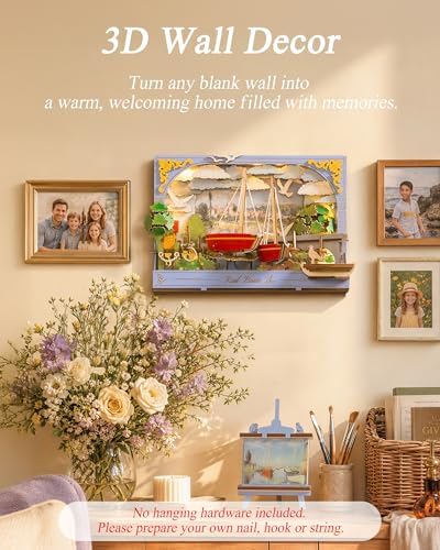3D Wooden Puzzles for Adults - Monet DIY Model Building Kits Ship Crafts with LED Light - Home Decor, Wall Art & Unique Creative Gifts for Art Lovers (Red Sailboat) - Image 7