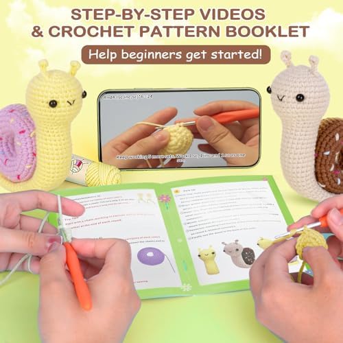 Crochetta Crochet Kit for Beginner, Crochet Starter Kit w Step-by-Step Video Tutorials, Learn to Crochet Kits for Adults & Kids, DIY Knitting Supplies, 2-Pack Snail Couple (40%+ Yarn Content) - Image 2