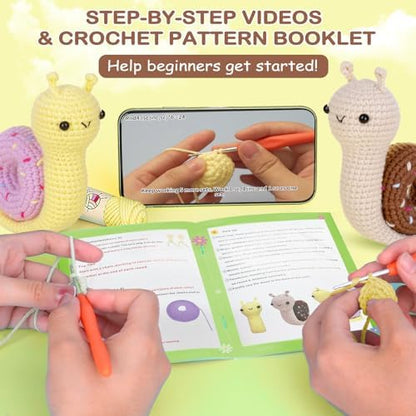 Crochetta Crochet Kit for Beginner, Crochet Starter Kit w Step-by-Step Video Tutorials, Learn to Crochet Kits for Adults & Kids, DIY Knitting Supplies, 2-Pack Snail Couple (40%+ Yarn Content) - Image 2