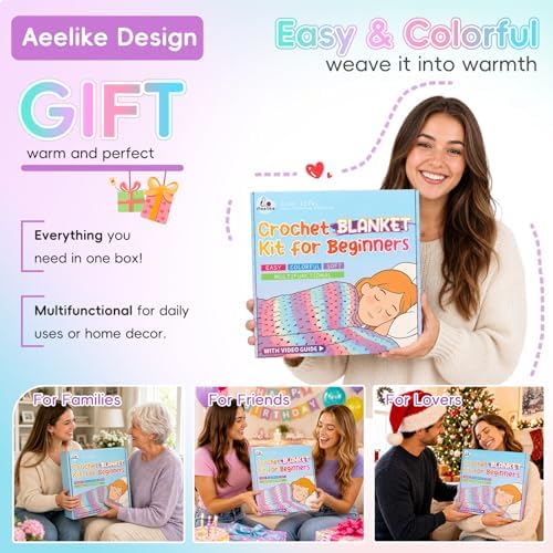 Aeelike Crochet Blanket Kit for Beginner, Easy Blanket Crochet Kits, Purple - Image 5