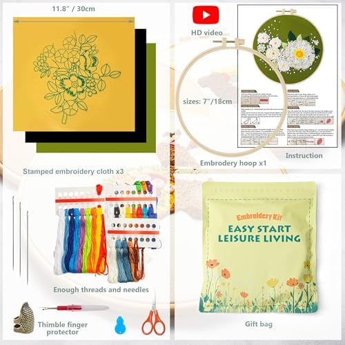 LX LERMX Embroidery Kits for Beginners, Adult Starter Cross Stitch Kit Needlepoint Complete DIY Kit with Unique Patterns, Hoop, Colorful Threads, Tools, Step by Step Instructions & Video Tutorial - Image 4