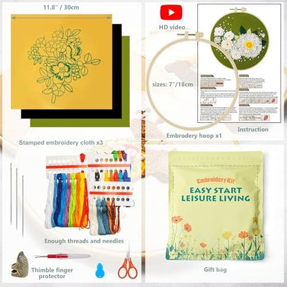 LX LERMX Embroidery Kits for Beginners, Adult Starter Cross Stitch Kit Needlepoint Complete DIY Kit with Unique Patterns, Hoop, Colorful Threads, Tools, Step by Step Instructions & Video Tutorial - Image 4