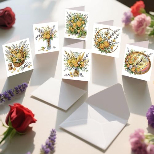 6pcs 5D DIY Diamond Painting Kit Greeting Card, Yellow Flower Diamond Handmade Greeting Card with Envelope, Holiday Gift Congratulations - Image 6
