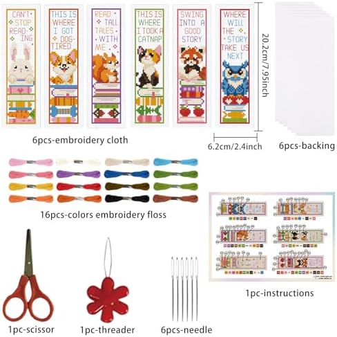 ORIGACH 6 Set Animals & Books Cross Stitch Bookmark Kit for Beginner - Image 2