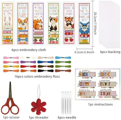 ORIGACH 6 Set Animals & Books Cross Stitch Bookmark Kit for Beginner - Image 2