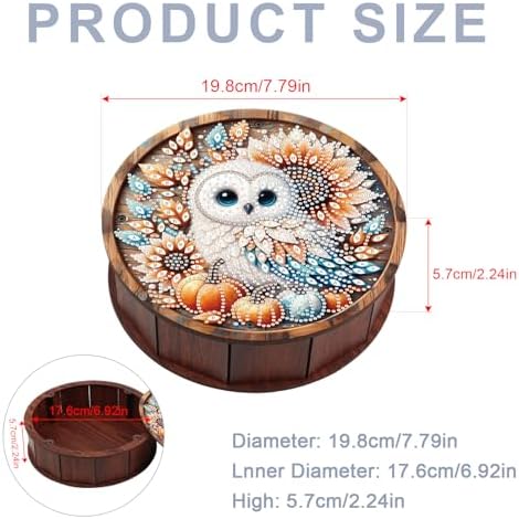 antor DIY Diamond Painting Wooden Storage Box with Owl, Sunflowers and Pumpkins, Handmade Crystal Diamond Art Craft Container for Snacks, Jewelry, Keepsakes, Perfect for Autumn Desktop Decor - Image 2