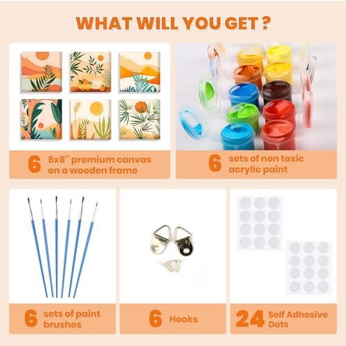 Bowetile 6 Pack Framed Paint by Numbers Kit for Adults Beginner, Landscape Adults' Paint-by-Number Kits on Canvas, Easy Acrylic Number Painting Kits for Adults Home Decor Gifts, 8x8in - Image 6