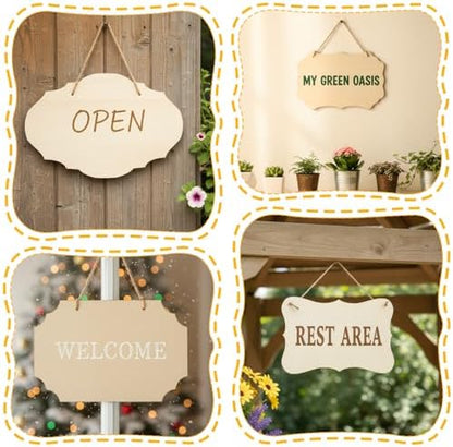 40 Pcs Unfinished Wood Sign Blank, 4 Style Rectangular Wooden Plaques with Hanging Ropes for DIY Painting, Crafts, Home Door Wall Art and Holiday Decor, 9 x 5.91 Inch - Image 4