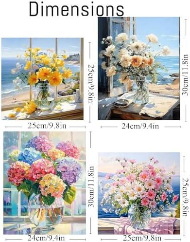 4 pack Flower Paint by Numbers Kit for Adults Beginner With Framed,Flowers Easy Adult Paint by Number Kits on Canvas DIY Painting for Beginners Art by Numbers for Home Wall Decor 10x12-10x10 Inch - Image 4