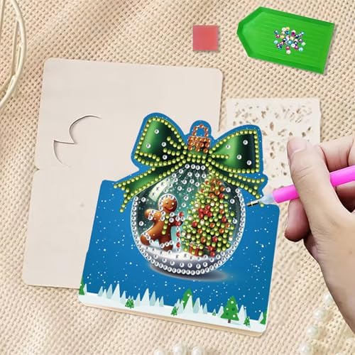 C'eitura 6Pcs DIY Christmas Crystal Ball Diamond Art Painting Crafts Rhinestone Painting Greeting Card Making Kit Postcard for Holiday Christmas New Year Party Favors - Image 4