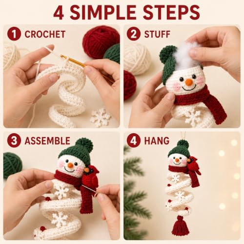 Crochet Snowman Spiral Ornament DIY Kit, Christmas Craft for Adults - Image 4