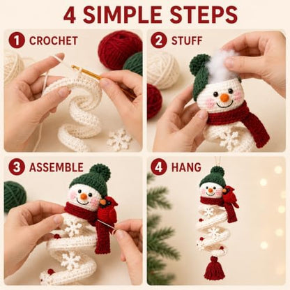 Crochet Snowman Spiral Ornament DIY Kit, Christmas Craft for Adults - Image 4