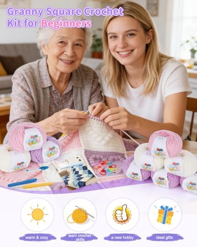 Coopay Crochet Kit for Beginners, 3D Heart Granny Square Blanket Kit, Set A - Image 3