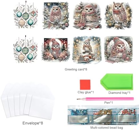 TDFERAN Diamond Painting Blank Greeting Card Set of 6 Snowy Christmas Owl Greetings Cards Thinking of You Greeting Card with Envelopes Animal Beautiful Greetings Cards Holiday Party Invitations - Image 3